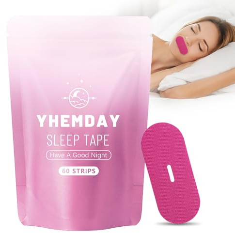 Yhemday Munband för sömn, 60 stycken antisnarkningsmunremsor, minskar snarkning och främjar näsandning, mjuk självhäftande sömnstödstejp, antisnarkningsanordning för både män och kvinnor,Rosa