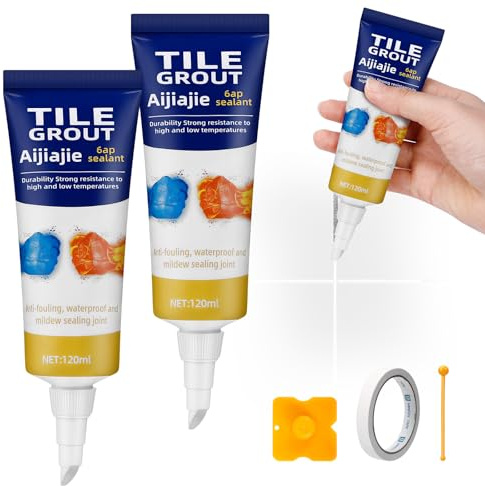 Tile Grout Repair Kit, 2 Pack White Filler for Bathroom & Kitchen, Waterproof Grout Whitener in Squeeze Tubes, Restores and Refreshes Lines, Fast Drying (White)