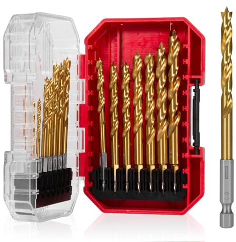 Holzbohrer Set 3-10mm, HSS-G Bohrersets, Sechskantschaft - Wood Drill Bit Set - bohrer set holz Mit Brad Point, 14tlg (3/4/5/6/7/8/9/10mm)