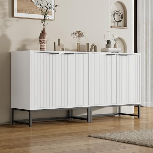 MSMOK Aparador moderno con 2 puertas en forma de vacío, 160 x 40 x 80 cm, con asas de metal y patas de marco, adecuado para salón, pasillo y comedor