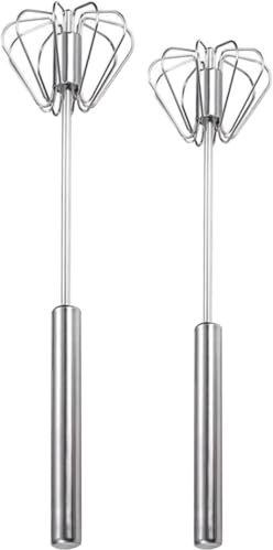 XMSTOY Semi-automatic Whisk, Stainless Steel Egg Beater, Versatile Milk Frother, Hand Push Rotary Whisks Mixer Stirrer for Blending, Whisking, Beating & Stirring (Silver 12+14in)