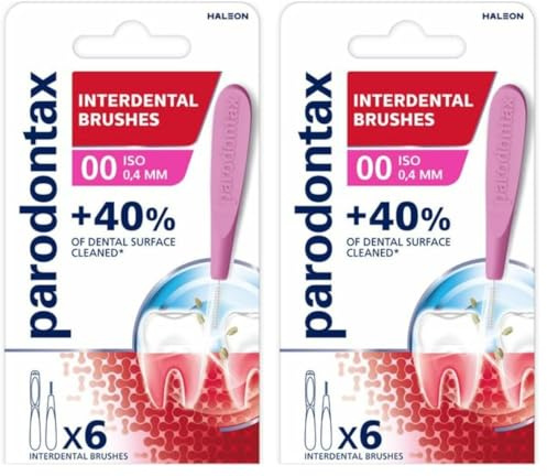 PARODONTAX - Brossettes Interdentaires 0,4 mm - Assure l'Hygiène Interdentaire - Couvre +40%* de Surface de Brossage - Elimine la Plaque Dentaire Entre les Dents - Lot de 12 Brossettes avec Capuchon
