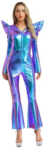 Freebily Dam Skivdräkt Retro Disco Kostymer Body Dans Gymnastik Jumpsuit Glänsande Hippy Skivdräkt för karneval Halloween Jul Temafest