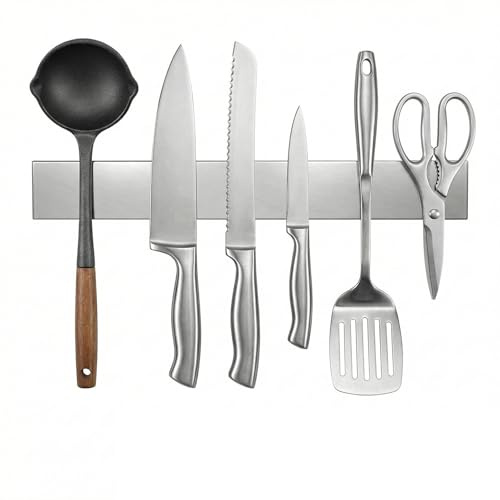 Portacuchillos de pared de 16 pulgadas, portacuchillos magnético sin taladrar, imán de cuchillo de pared fuerte, soporte para cuchillos magnético multifunción y organizador de cuchillos de cocina