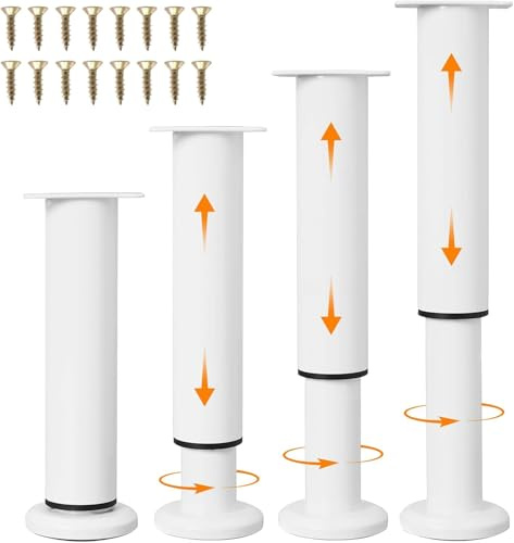 4 Pcs Adjustable Furniture Legs, 7-12inch (18-32cm) Table legs, Metal Furniture Support Feet Furniture Legs, Sturdy and Durable with Anti-Slip Pads & Screws, Suitable for Kitchen, Living Room (white)