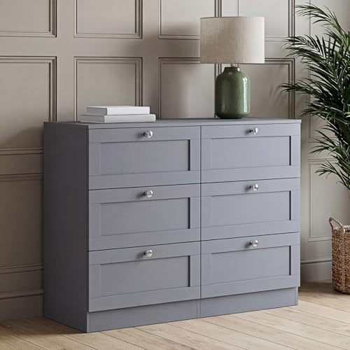 Vida Designs Altino 6 Drawer Chest of Drawers | Grey | H 76.5 x W 100 x D 36 cm | Wide Bedroom Storage Unit | Easy Assembly | Clothes Storage Cabinet | Modern Shaker Style Hallway or Guest Room