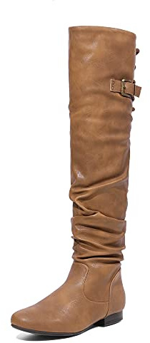 DREAM PAIRS Women's Suede Over The Knee Thigh High Winter Boots,Size 8.5,Camel/Pu,COLBY