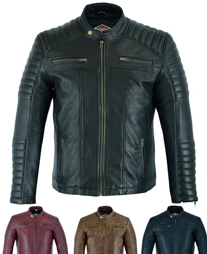 Texpeed Chaqueta de cuero informal para hombre - Piel de oveja suave genuina estilo motocicleta