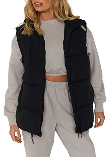Athlisan Womens Zip Up Puffer Vest Stand Collar Sleeveless Padded Jacket Coat(Black-S)