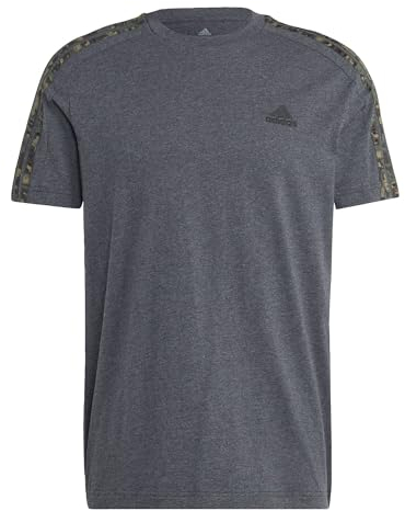 adidas Herren Essentials Single Jersey 3-Stripes Tee, Dark Grey Heather/Black, L