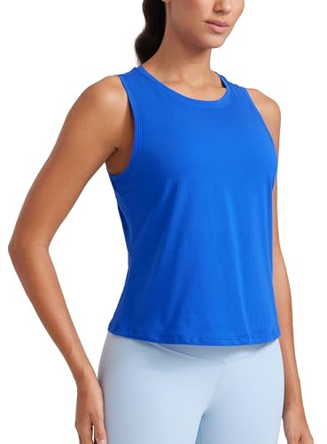 CRZ YOGA Damen Pima Baumwolle Ärmelloses Locker Tank Tops Übung Gym Yoga Tops Athletische Shirts Starkes Blau 36