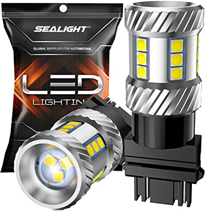SEALIGHT 3157 LED Bulb Reverse Light, Brake Bulbs 600% Brighter 6000K 1800LM Super Bright 3056 3156 3057 LED Bulbs with Projector Len for DRL Tail Brake Turn Signal Lights, White 2PCS