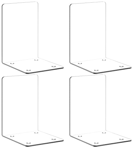 VFINE Bookends 4 Pieces, Acrylic Book End Clear Bookends for Shelves Decorative Bookend Non-Skid Book Ends Book Holders Book Organizer for Home Office School Supplies