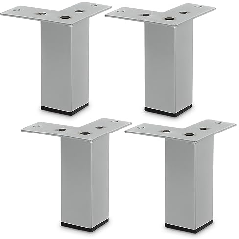 Mavö 4 Stück Tischbeine & Möbelfüße 10 cm - eckige Möbelbeine aus Metall in Chrom matt, Moderne Sofabeine und Schrankfüße 100 mm für Schränke, Kommoden, Tische und Möbel, stabile Ausführung TOKA