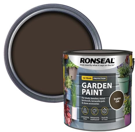 SAVING HUB 2.5L Garden Paint - Exterior Wood Paint Tin - Garden Furniture Colors Paint Outdoors - Benches, Metal, Brickwork, Plants Pots Paint - Fade Resistant (English Oak)