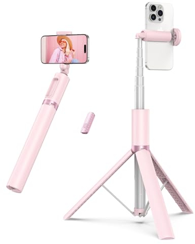 ATUMTEK Perche Selfie 140cm, Perche A Selfie avec Télécommande Bluetooth Rechargeable, Trépied Selfie Stick en Aluminium Extensible, Compatible avec Téléphones iPhone, Samsung et Android - Rose