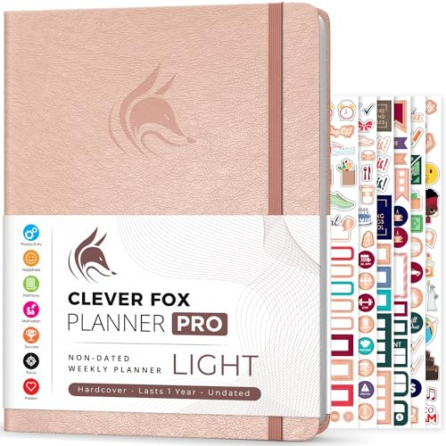 Clever Fox Planner PRO Light – Weekly & Monthly Life Planner to Increase Productivity, Time Management and Hit Your Goals, 8.5x11″ (Rose Gold)
