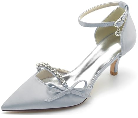 Hanfike Scarpe da donna per sera tacco basso pompe da sposa con nodo JY044, Argento, 42 EU