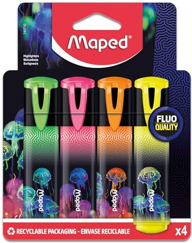 Maped - Textmarker DEEPSEA PARADISE - 4 klassische Marker-Farben gelb, grün, pink, oragne