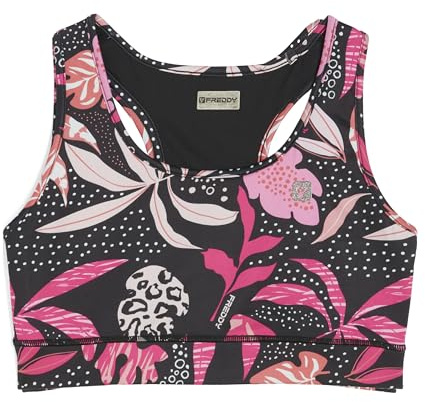 FREDDY Reggiseno Sportivo Donna Sostegno Medio Stampa Tropicale, Tessuto Tecnico Traspirante, D.I.W.O.® Ecologico