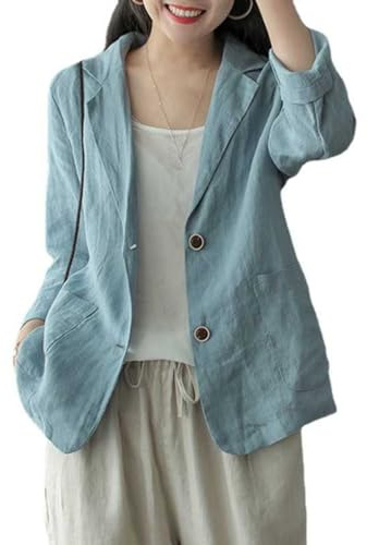 YonYeHong Blazer Blazer Blazer Blazer Resorte Delgado Lino De Algodón Casual del Algodón