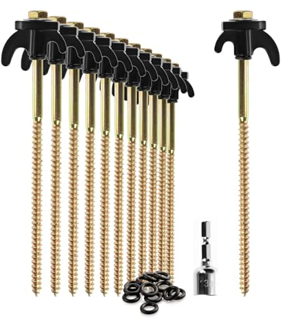 com-four® 12x Zeltheringe - robuste Stahl-Heringe mit Gewinde und Seil-Halterung 20,5 cm lang - Felsboden-Erdnägel für Camping und Outdoor - Zelthaken für harten Boden und Holz