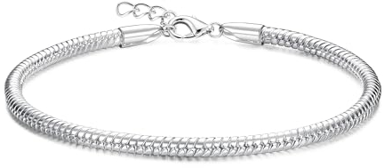 Adramata Armband Damen Silber 925 Karabinerverschluss DIY Armband mit Charms Verstellbare Armkette Charm Armband Schlangenkette Armbänder für Damen Herren Silber Armband Schmuckgeschenke mit Box