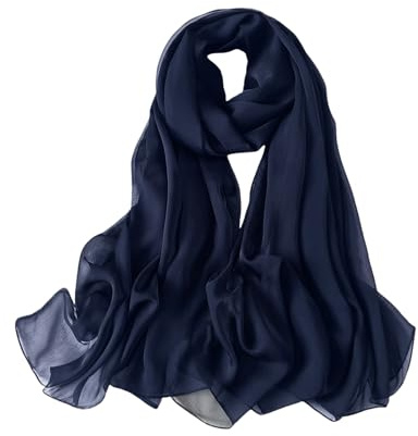 KGDUYC Bufanda Mujer Chales y envolturas Pañuelo Seda Mantón Moda Chal Estolas Fular Boda Fiesta Chiffon Bufanda - azul oscuro