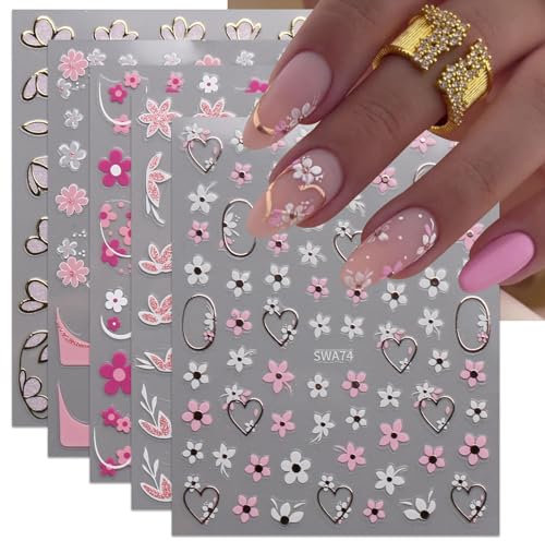 JMEOWIO 9 fogli di adesivi per nail art con fiori, autoadesivi, primaverili ed estivi, accessori decorativi per nail art