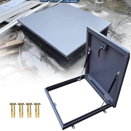 Galvanized Powder Coated Steel Roof Hatch Roof Access Hatch, Roof Hatch Deck Installation Roof Window Attic Basement Cellar Stairs Outlet Lid with Gas Shock Strut & Handle,55x55cm