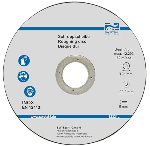 SW-Stahl 82321L Schruppscheibe für Metall, 125 x 6,0 x 22 mm, 10 Stück I Schruppscheibe 125mm I Schleifscheibe Winkelschleifer Aufnahme 22mm I Metallbearbeitung Zubehör