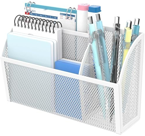 SUPEASY Magnetisk pennhållare och hylla för whiteboard, pennhållare i nät med 3 fack, kylskåpstillbehör, magnetisk organisatör, stängda kassetttillbehör (vit)