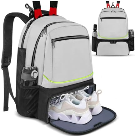 Grande zaino da tennis con gancio per recinzione, borse per racchette da badminton con scomparto separato per scarpe per donne e uomini, tasca laterale in rete per palline da tennis, contiene 2