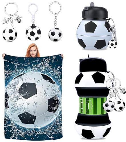 OPVXZAD Botella de Bebida de Fútbol de 550 Ml, Botella de Agua De Silicona, Llavero de Fútbol, Toalla de Playa, 75 * 150 Cm, Set de Regalo de Para Niños, Adultos y Amantes Del Deporte