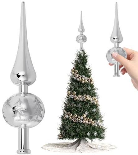 CAREDGO Estrella para Copa del Árbol de Navidad Plata,23cm Punta para árbol de Navidad Decoraciones Superiores Estrellas Colgantes Suministros Copa para Navideñas Color Plateado Brillante