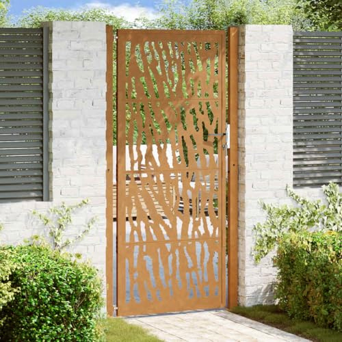 Générique Porte de Jardin Acier résistant aux intempéries Design tracés,Quincaillerie, Clôtures & barrières, Portillons, Brun (Poids 28.35KG)