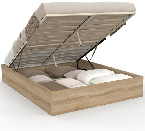 IDMarket - Lit Coffre Double SANDSIDE avec sommier 140 x 190 cm hêtre