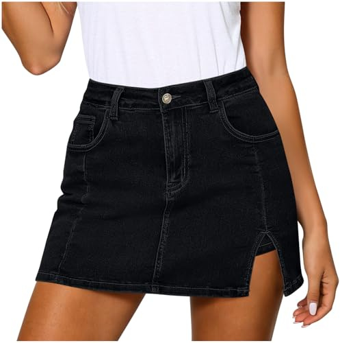 Genérico Falda Pantalón Vaquera Mujer Cintura Alta Elástica Mini Falda Denim con Bolsillos Transpirable Casual Moda Shorts Casual con Abertura Lateral Estilo Y2K