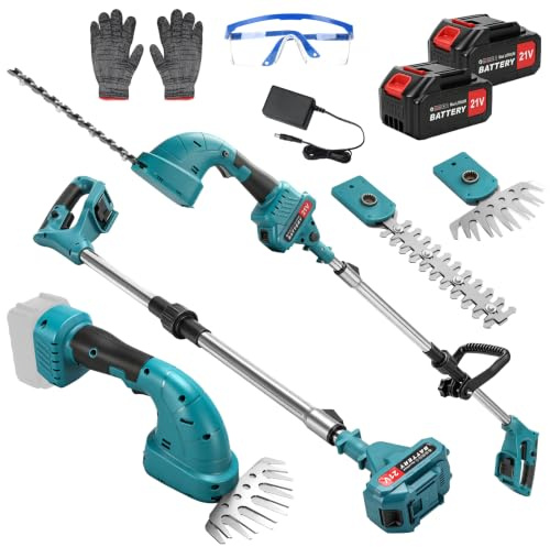 Cortasetos Batería con Pértiga Telescópico 3 en 1 con 2 * 3000 mAh Baterías, Cortasetos Bateria Recargable, Longitud de Sierra 200 mm/99mm Cuchillas