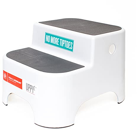 Prince Lionheart Uppy2® | Sgabello A Due Passi Per Bambini | Versatile | Gradini E Base Antiscivolo | Allenamento Vasino | Sgabello A Due Scalini | Maniglie Per Il Trasporto | Cucina E Bagno - Grigio