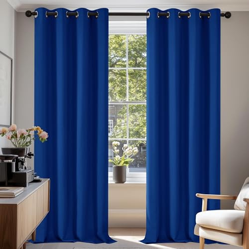 Deconovo Room Darkening Curtains Thermal Insulated Window Treatment Energy Efficiency Soft Pair Curtains Blackout Curtains for Living Room 55 x 114 Inch Blue Set of 2