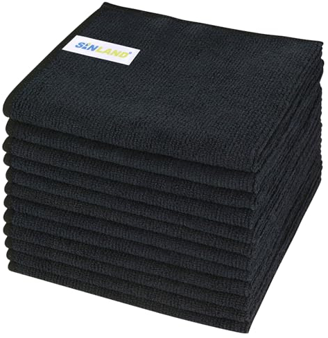 SINLAND 12er Pack Mikrofaser Reinigungstücher Schnelltrocknend Küchentuch fusselfrei streifenfrei Putztücher Fenster Tücher Geschirrtücher für Haus, Küche, Auto 30cm x 30cm Schwarz