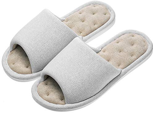 AhfuLife Echoapple Women Mens Unisex Washable Cotton Open-Toe Home Slippers Indoor Shoes Comfy Velvet Lined Memory Foam Indoor Shoes Grey(Size: 5.5/6 UK) EU 39-40