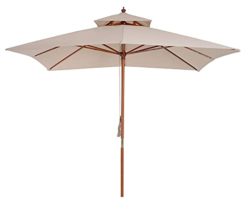 Outsunny Parapluie de jardin et de terrasse 3x3m, 8 lattes de bambou, 2 couches de protection solaire, Crème