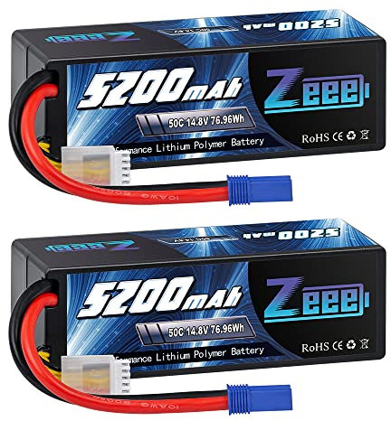 Zeee 4S Lipo Battery 14.8V 50C 5200mAh Hard case Battery with EC5 Plug for RC Buggy Truggy Crawler Monster Car Boat Truck (2 Pack)