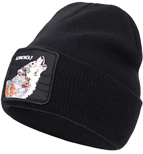 NLAND Cappello Uomo Invernale Berretto Beanie Unisex in Maglia | Beanie Hat con Icona Ricamo Animale Slouchy Morbido Leggero Traspirante ed Elastico,Skull Cap Pieghevole Unisex Taglia Unica