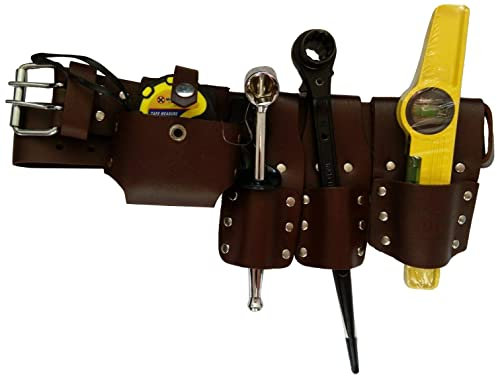 Scaffolding Brown Leather Tool Belt 4PC Tools Set Black Ratchet 1921 mm Scaffold Spanner 716 HI VIZ Magnetic Level