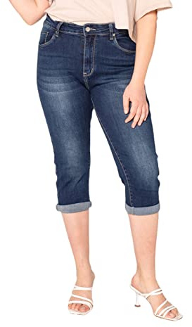 Nina Carter P200 dam caprijeans, stora storlekar, hög midja, jeans, sommarbyxor, använd look, Mörkblå (P200-1), 48 plus size