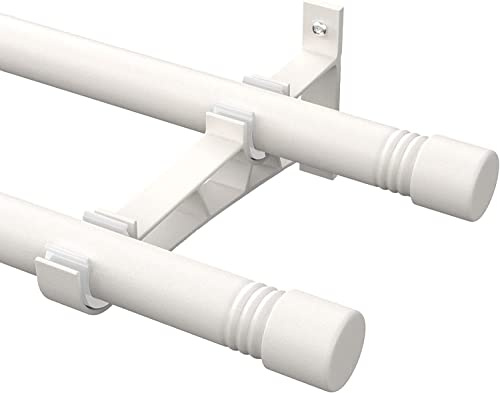 Bastone per Tenda Doppio, 76-116cm Bastone per Tenda Doppio Regolabile per Finestra con Manopole a Cappuccio con Staffe, Aste per Tende Doppio in Acciaio Inossidabile per Soggiorno da Camera/Bianco