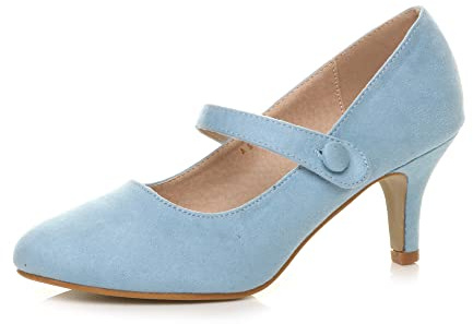 AJVANI Womens Ladies Low mid Heel Mary Jane Strap Work Party Court Shoes Pumps Size